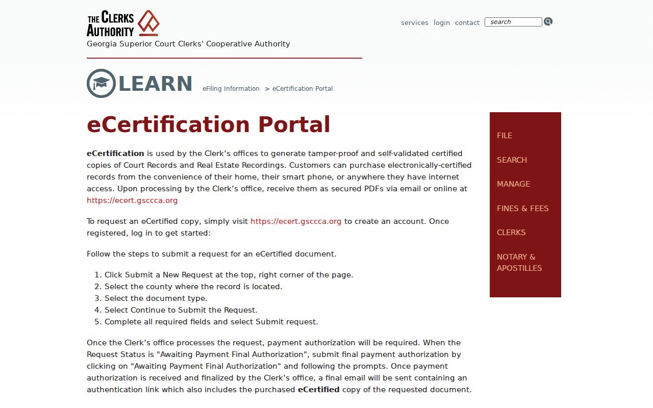 eCertification workflow relevant to Taliaferro County case records