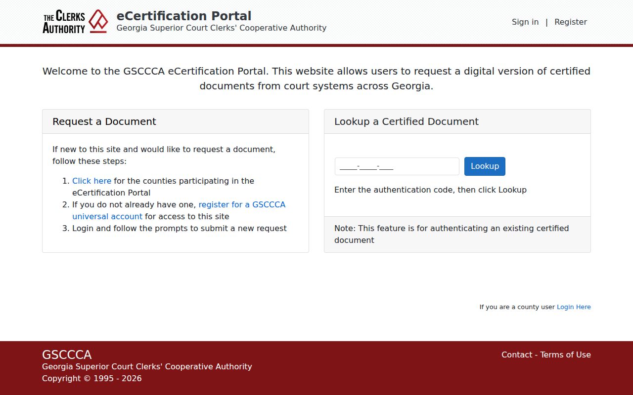 Georgia eCertification portal considered during Taliaferro County case lookup