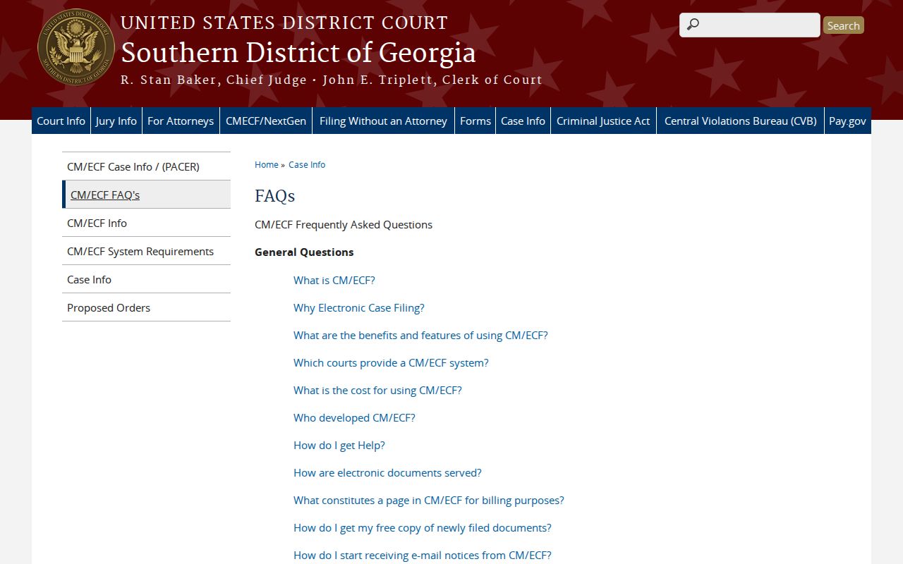 Southern District of Georgia public access frequently asked questions