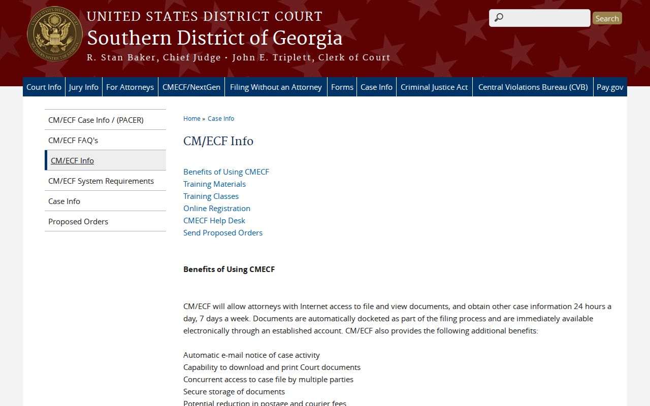 Southern District of Georgia CM ECF court calendar and docket information
