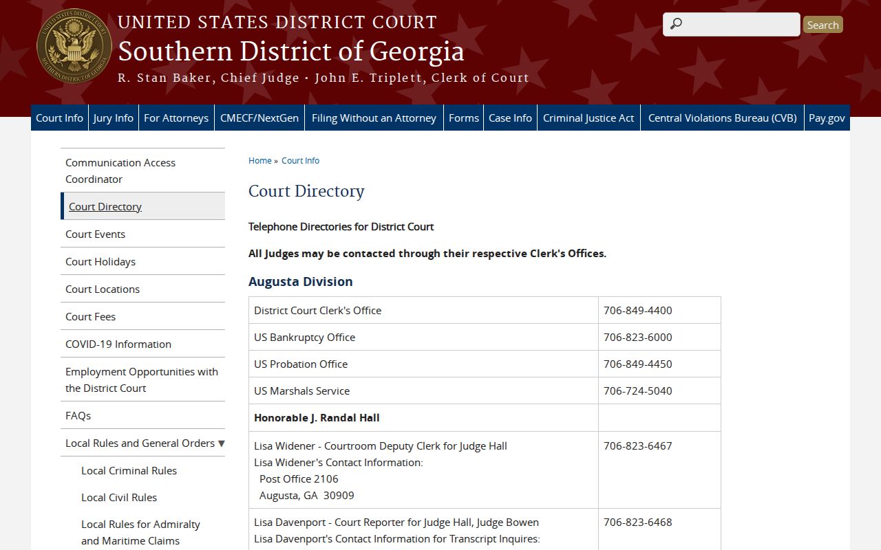 Southern District of Georgia Augusta Division contact information