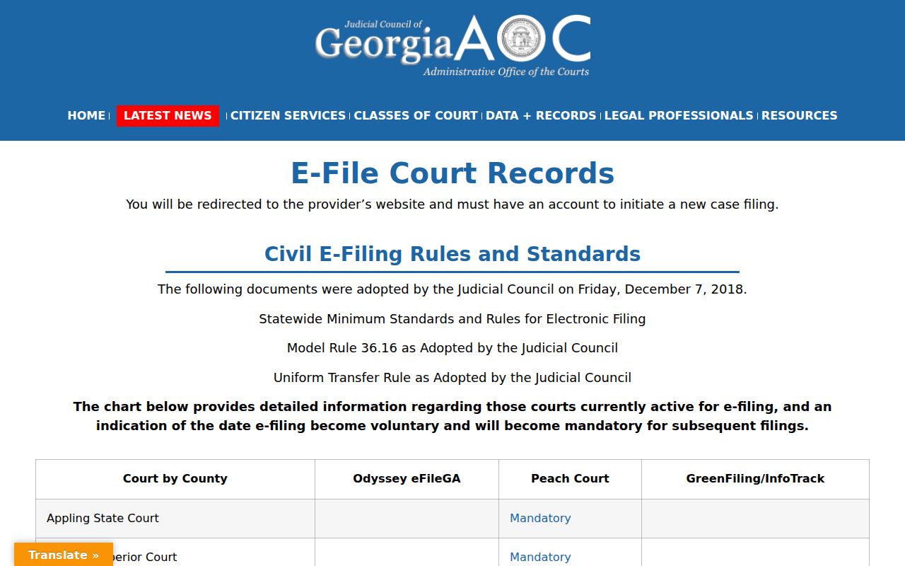 Georgia e-file directory for Taliaferro County criminal dockets