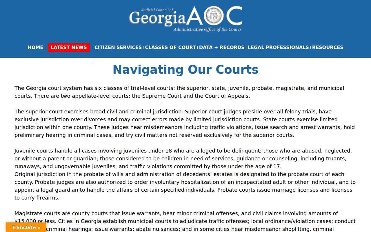 Georgia court classes for Taliaferro County criminal dockets